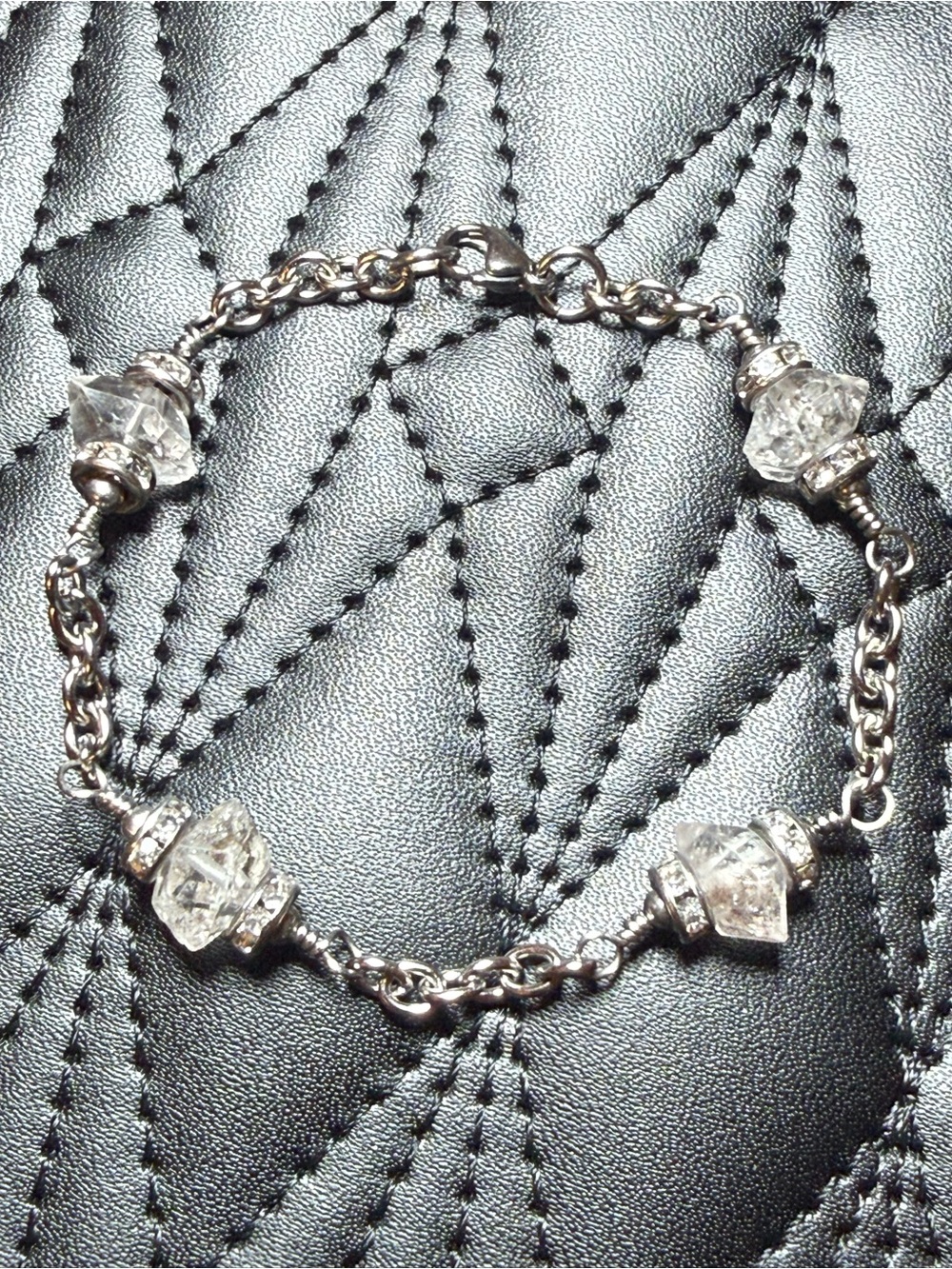 Herkimer Diamond Station Bracelet Stainless Steel